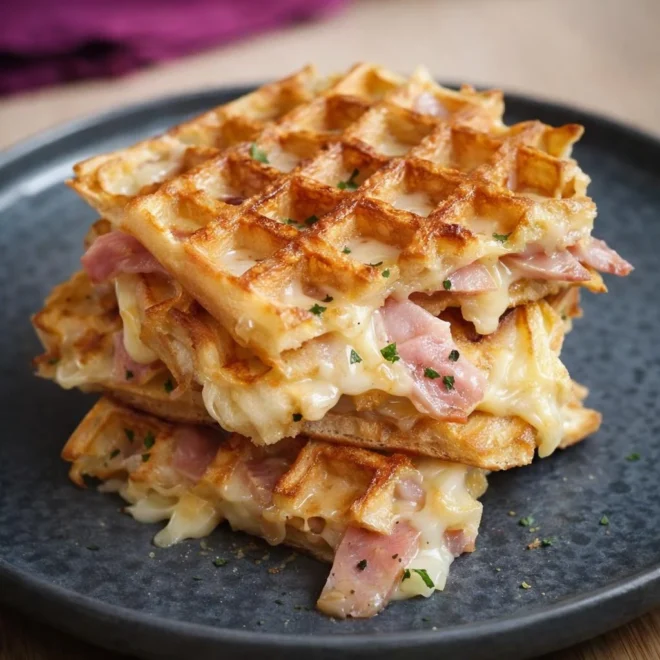 Gaufres salées croustillantes jambon fromage