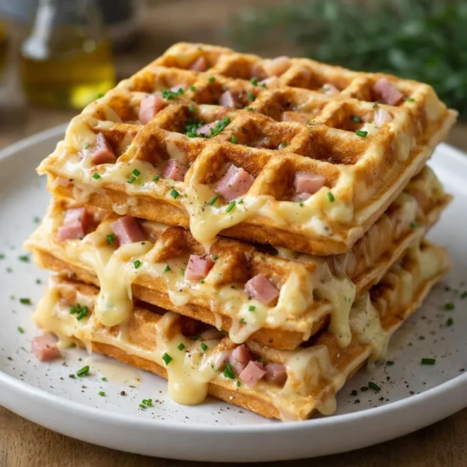 Gaufres salées jambon fromage : croustillantes & fondantes