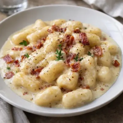 Gnocchis à la crème façon carbonara : recette aux lardons