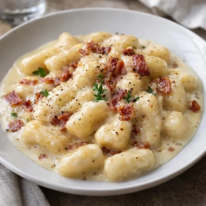 Gnocchis à la crème façon carbonara : recette aux lardons
