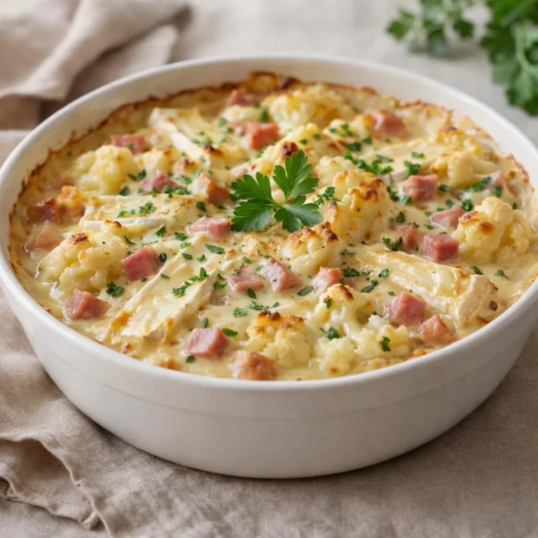 Gratin de chou-fleur au brie et au jambon au four