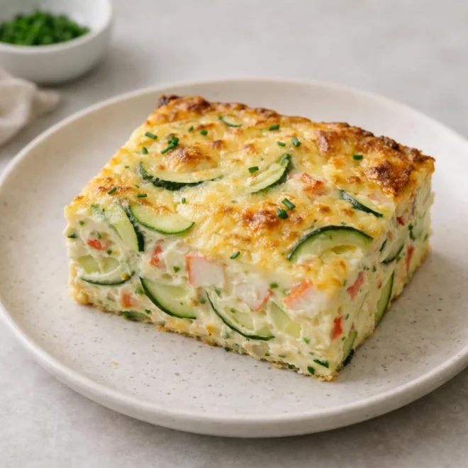 Gratin de courgettes et crabe au four (sans pâte, fondant et croustillant)