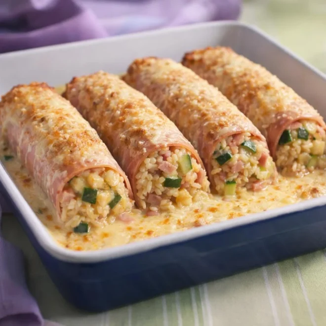 Gratin de courgettes jambon riz au four crémeux
