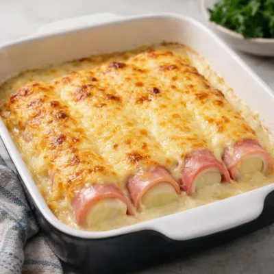 Gratin poireaux jambon fromage au four