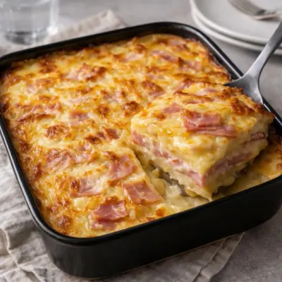 Gratin dauphinois au jambon et cheddar (pommes fondantes)