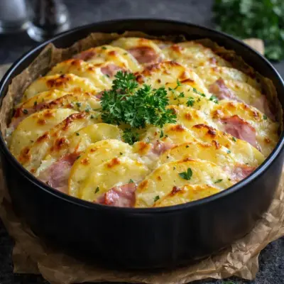 Gratin dauphinois au jambon et fromage au four