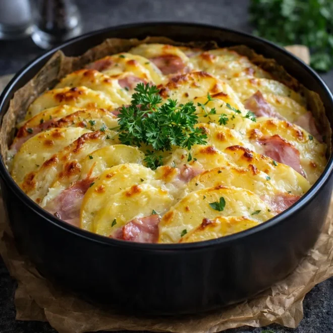 Gratin dauphinois au jambon et fromage au four