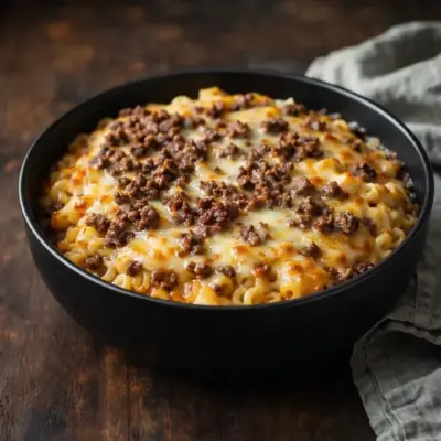 Gratin de coquillettes à la raclette : viande hachée