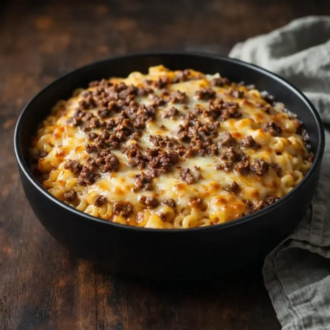Gratin de coquillettes à la raclette et viande hachée