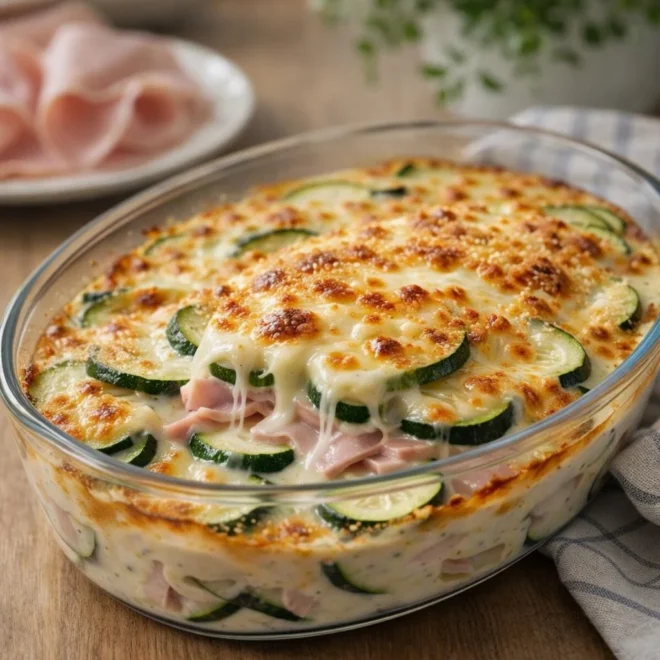 Gratin de courgettes au jambon et fromage crémeux