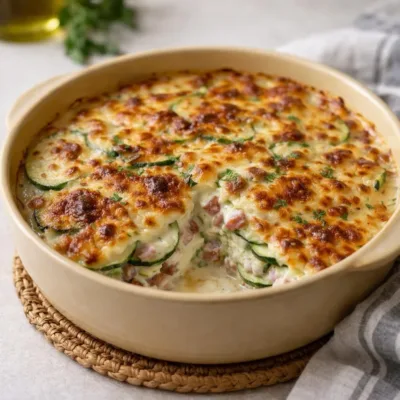 Gratin de courgettes aux lardons (crème à l’ail)