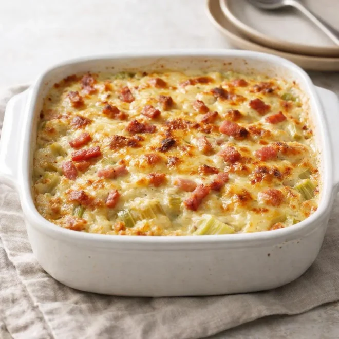 Gratin de poireaux au comté et lardons | Recette