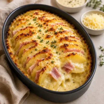 Gratin de Pommes de Terre au Jambon et Béchamel