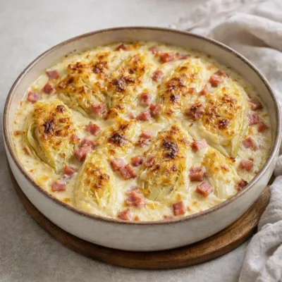 Gratin d’endives aux lardons et à la crème, au four