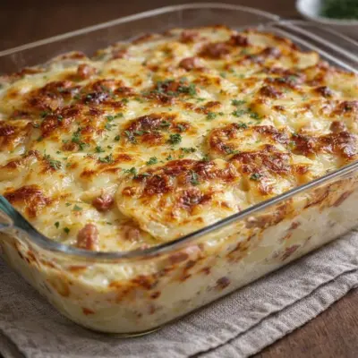 Gratin pommes de terre lardons fumés comté (fondant)