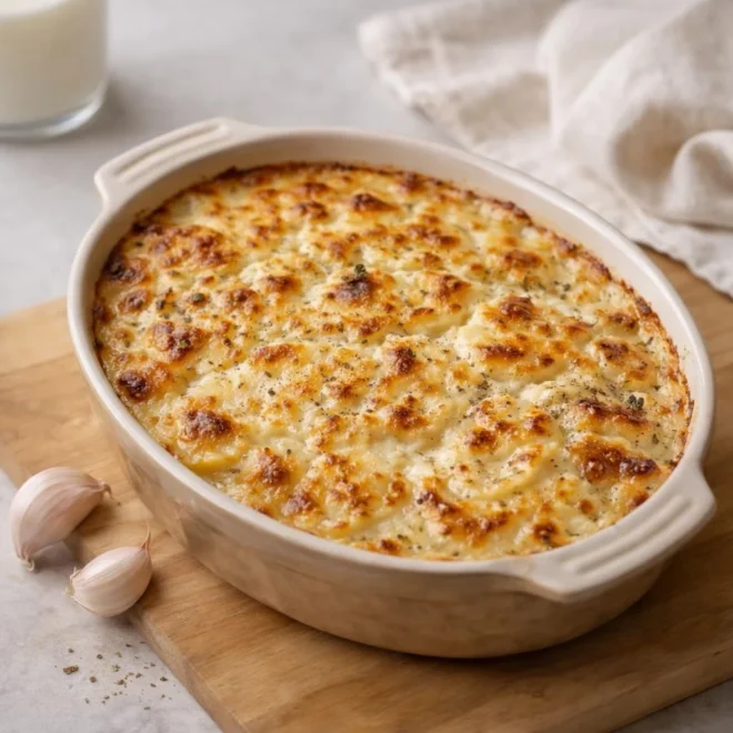 Gratin de pommes de terre au lait, ail et poivre (gratin moelleux)
