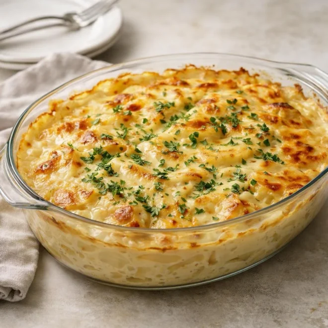 Gratin de pommes de terre à la crème fraîche et fromage fondu