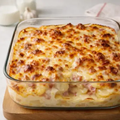 Gratin de pommes de terre au jambon et emmental
