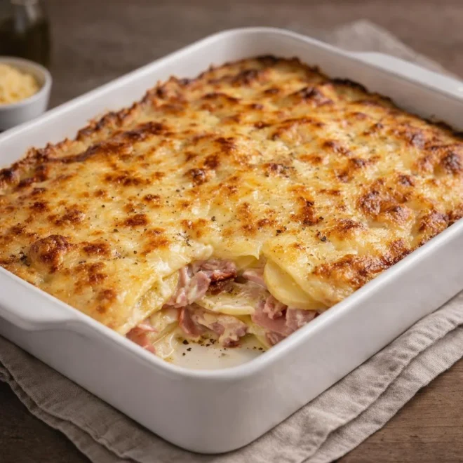 Gratin de pommes de terre au jambon et béchamel