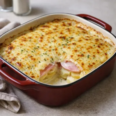 Gratin de pommes de terre au jambon et béchamel