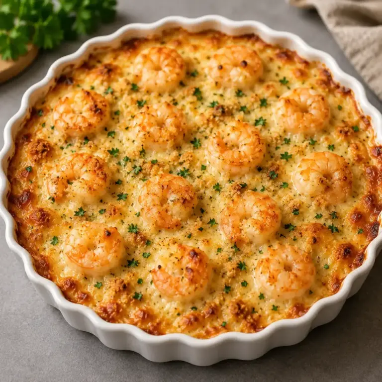 Gratin Saint-Jacques et Crevettes au four, crème et herbes