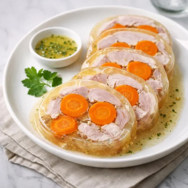 Jambonneau de porc en gelée maison aux légumes et herbes