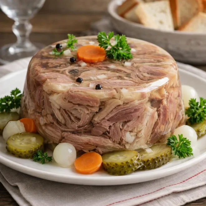 Jambonneau froid en gelée au bouillon parfumé (aspic maison)