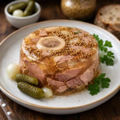 Jambonneau à la moutarde à l’ancienne en aspic froid