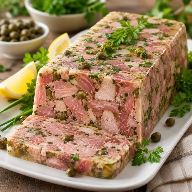 Jambonneau pressé aux câpres et fines herbes, effet terrine facile