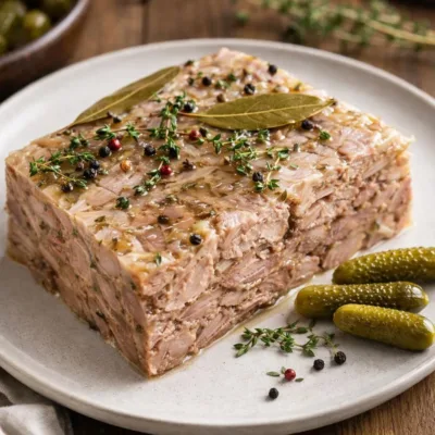 Joue de porc pressée froide au thym et au laurier