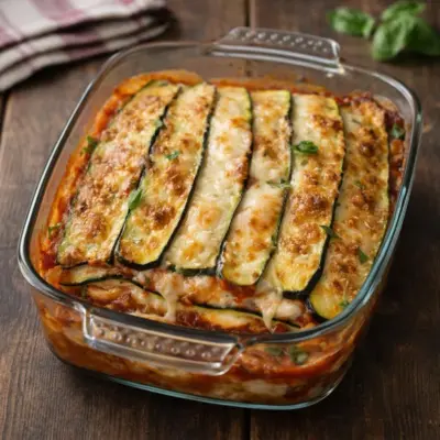 Lasagna courgettes au four filante ricotta & mozzarella
