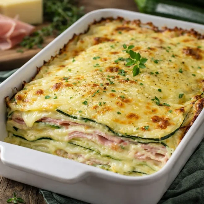 Lasagnes de courgettes au jambon fumé et raclette