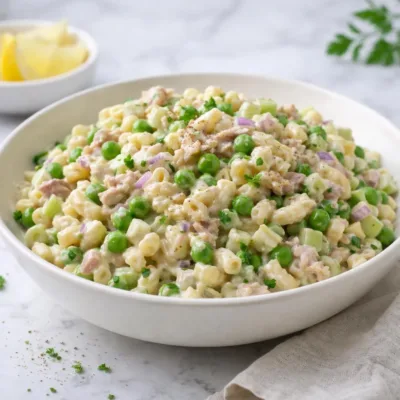 Recette macaroni crémeux au thon, petits pois et concombre