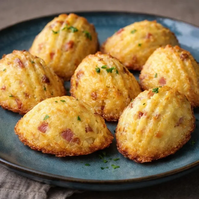 Madeleines jambon & emmental moelleuses aux dés de fromage