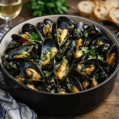 Moules au vin blanc : marmite à l’ail et persil