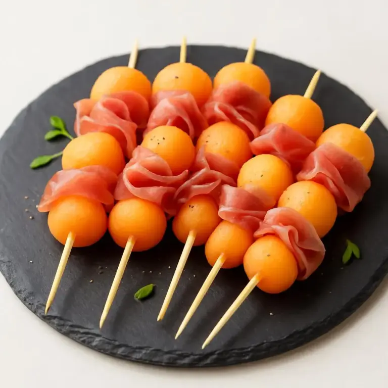 Melon au jambon cru de Parme en brochettes (entrée fraîche et gourmande)