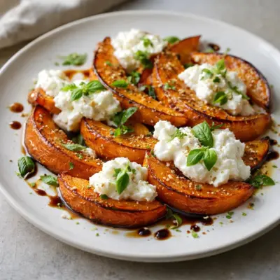 Melon confit au four et burrata au basilic