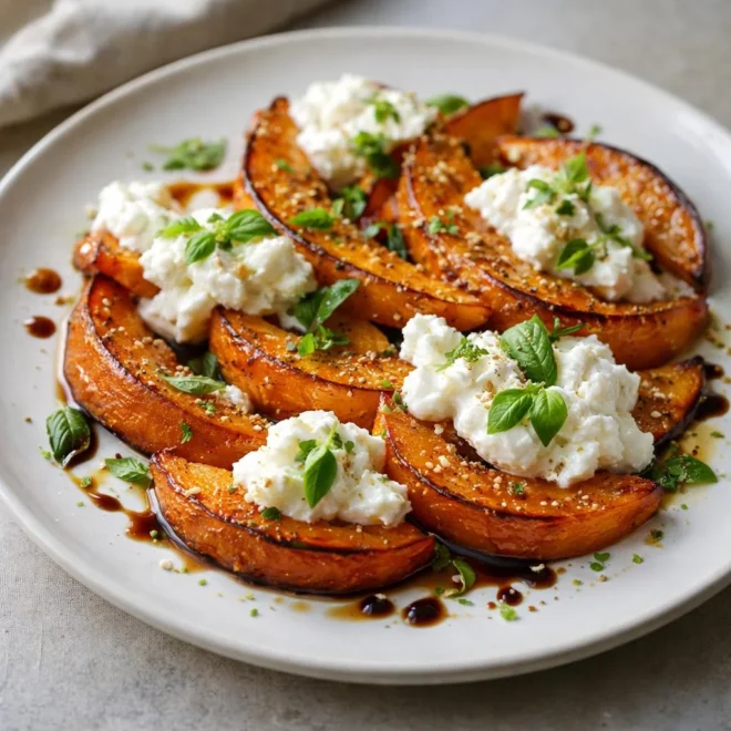 Melon confit au four et burrata au basilic
