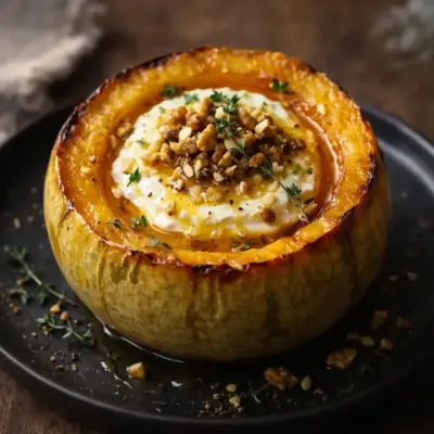 Melon rôti farci au chèvre miel et noix