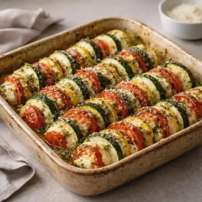 Gratin de légumes au four courgette tomate mozzarella