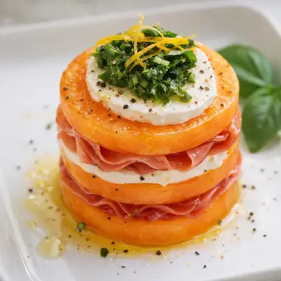 Millefeuille de melon mozzarella jambon cru : frais