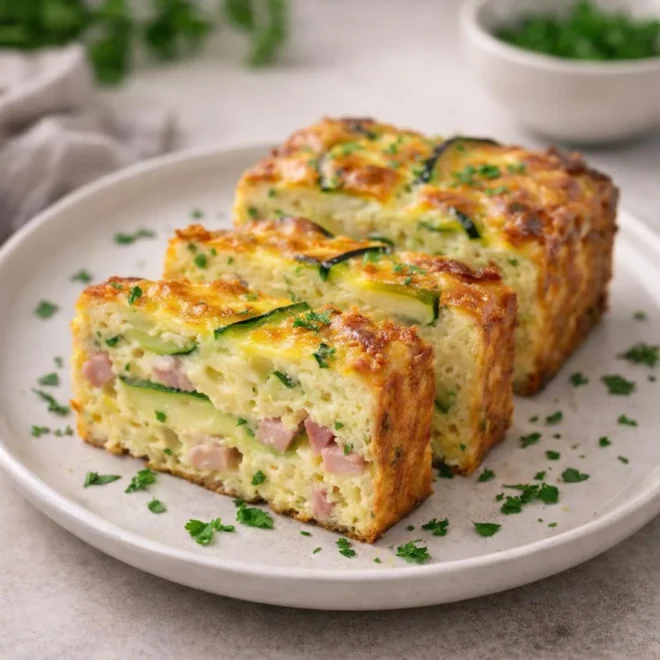 Mini cake salé courgette, jambon et comté