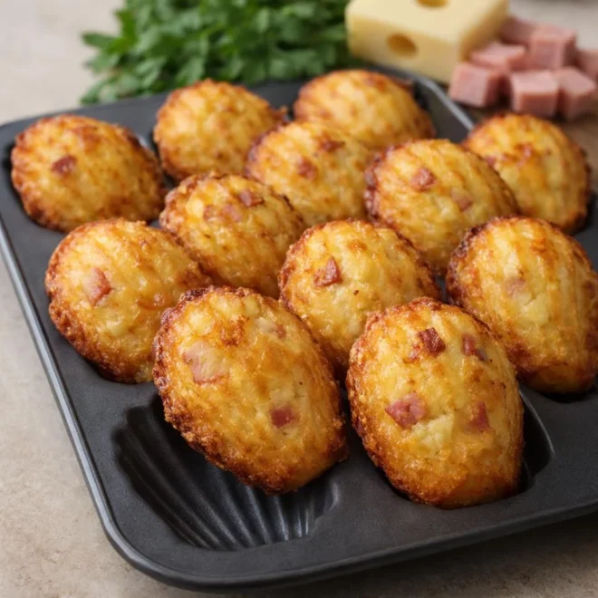 Mini madeleines salées au jambon et comté, au four