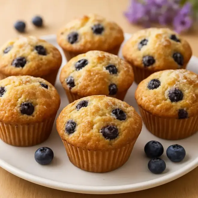 Mini Muffins aux Myrtilles moelleux, cœur fruité et topping crousti-doux