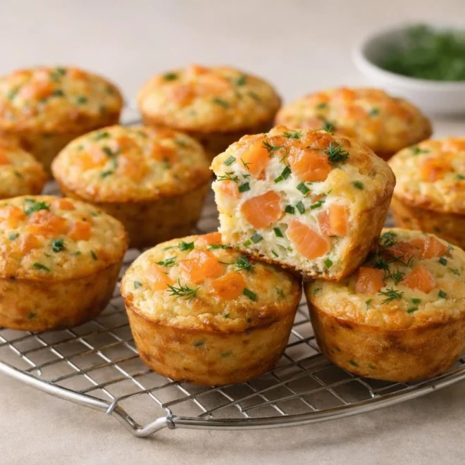 Mini muffins salés au saumon et à l’aneth, cœur moelleux et dessus doré