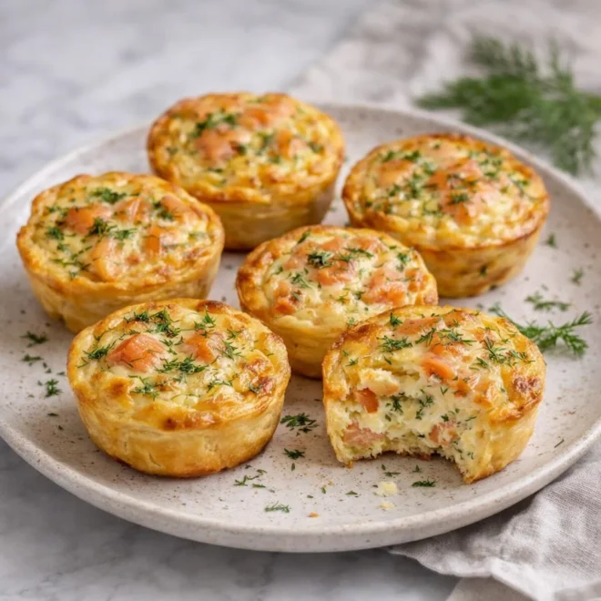 Mini quiches aux saumon et aneth au four (moules à muffins)