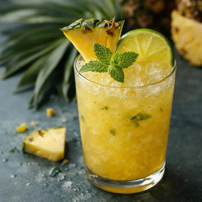 Mojito tropical à l’ananas (glace pilée, menthe fraîche et citron vert)