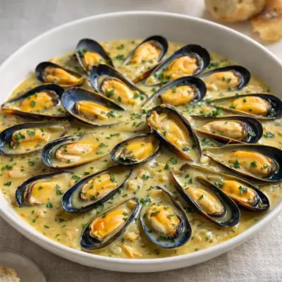 Mouclade charentaise : moules au vin blanc & crème