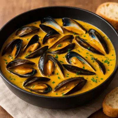 Moules au curry et lait de coco, sauce crémeuse épicée