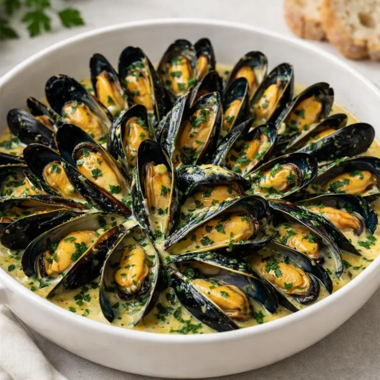 Moules marinières à la crème ail persil